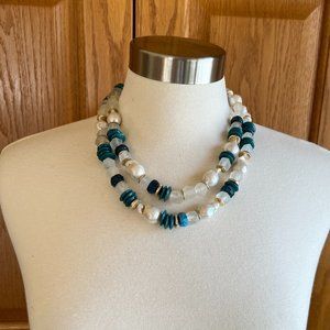 AKOLA - Double-Strand White & Turquoise Necklace - NEW, no Tag